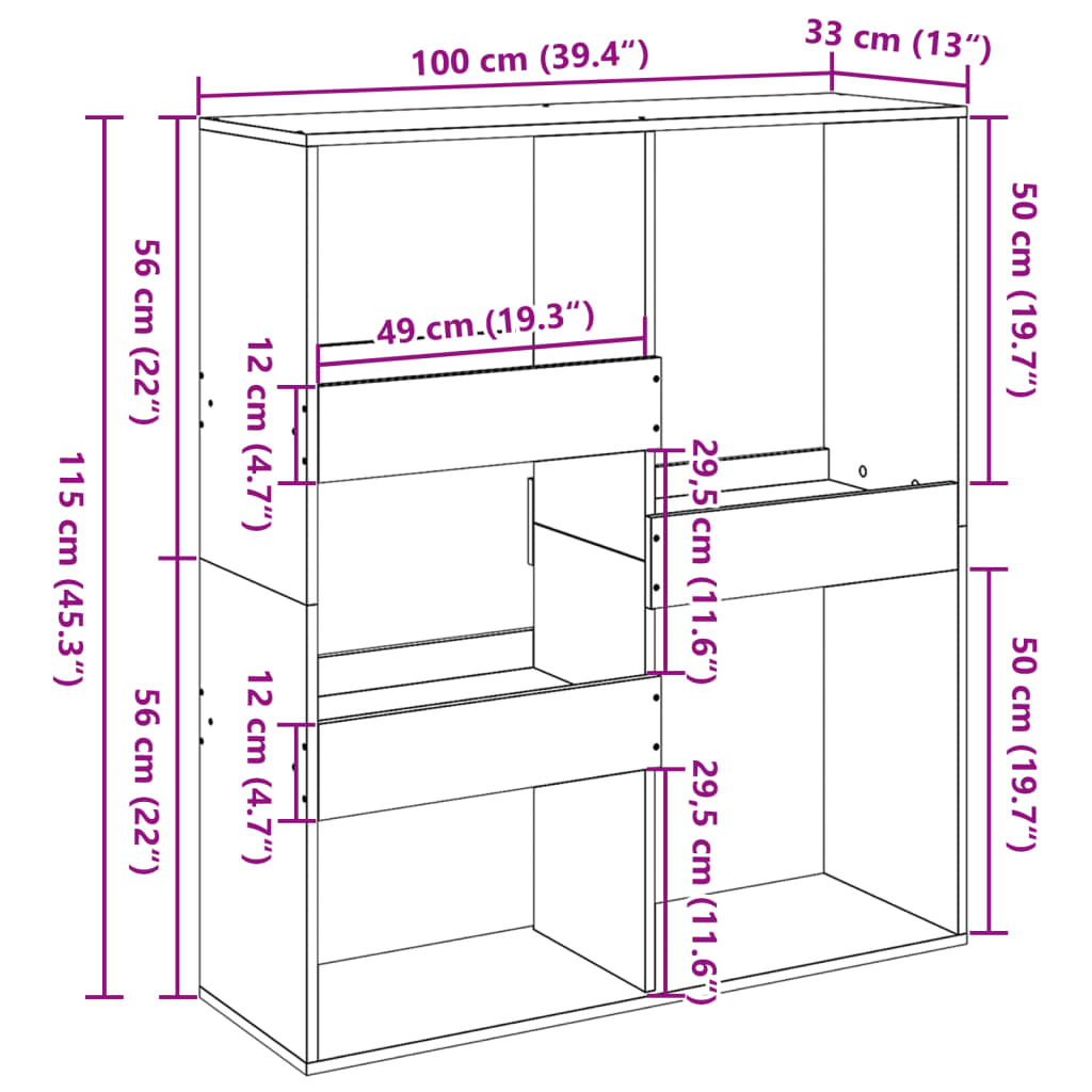 Bokhylla/rumsavdelare brun ek 100x33x115 cm