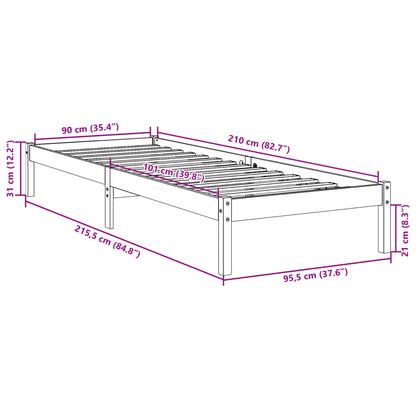 Sängram utan madrass extra lång 90x210 cm massiv furu