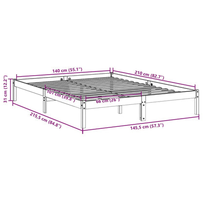 Sängram utan madrass extra lång vit 140x210 cm massiv furu