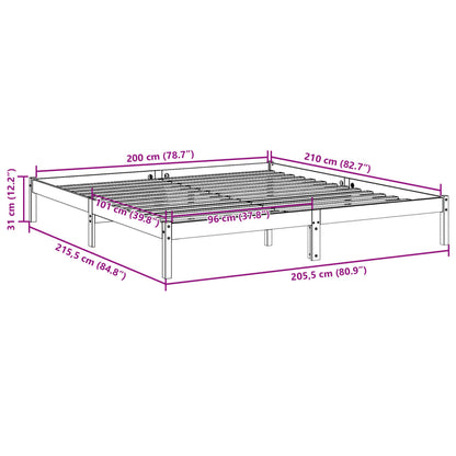 Sängram utan madrass extra lång 200x210 cm massiv furu