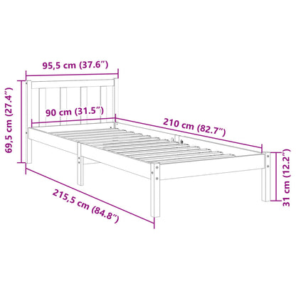 Sängram utan madrass extra lång vit 90x210 cm massiv furu