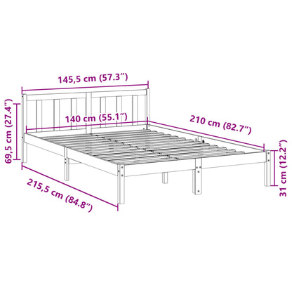 Sängram utan madrass extra lång vit 140x210 cm massiv furu