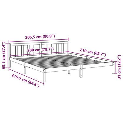 Sängram utan madrass extra lång 200x210 cm massiv furu