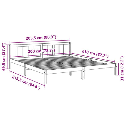 Sängram utan madrass extra lång vit 200x210 cm massiv furu