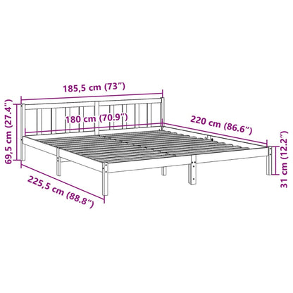 Sängram utan madrass extra lång vit 180x220 cm massiv furu