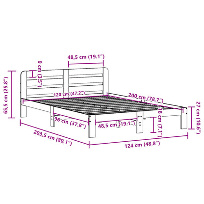 Sängram utan madrass vit 120x200 cm massiv furu