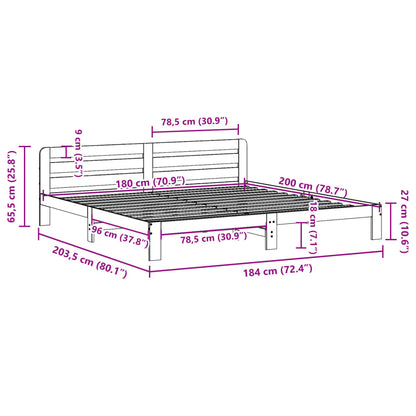 Sängram utan madrass vit 180x200 cm massiv furu