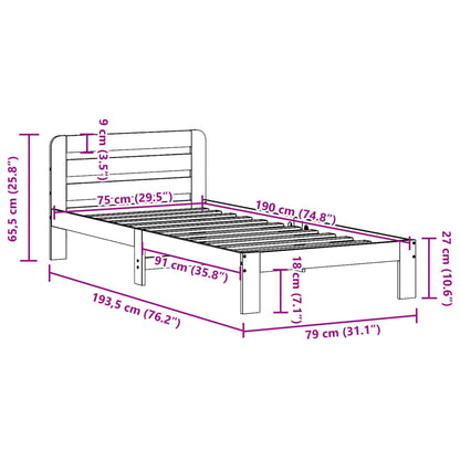 Sängram utan madrass vaxbrun 75x190 cm massiv furu