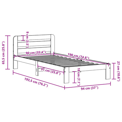 Sängram utan madrass vit 90x190 cm massiv furu