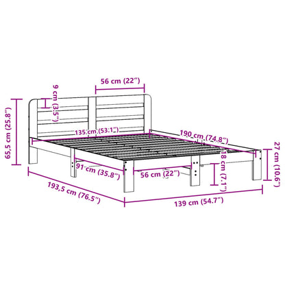 Sängram utan madrass vit 135x190 cm massiv furu