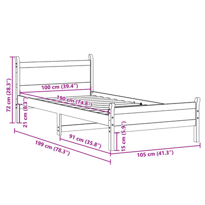 Sängram utan madrass 100x200 cm massiv furu