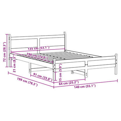 Sängram utan madrass vit 135x190 cm massiv furu