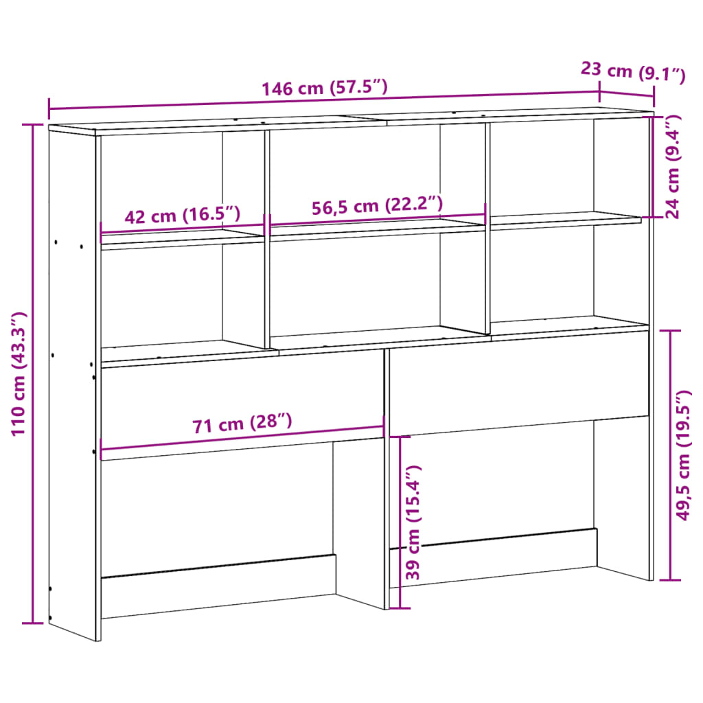 Huvudgavel med förvaring vit 140 cm massiv furu