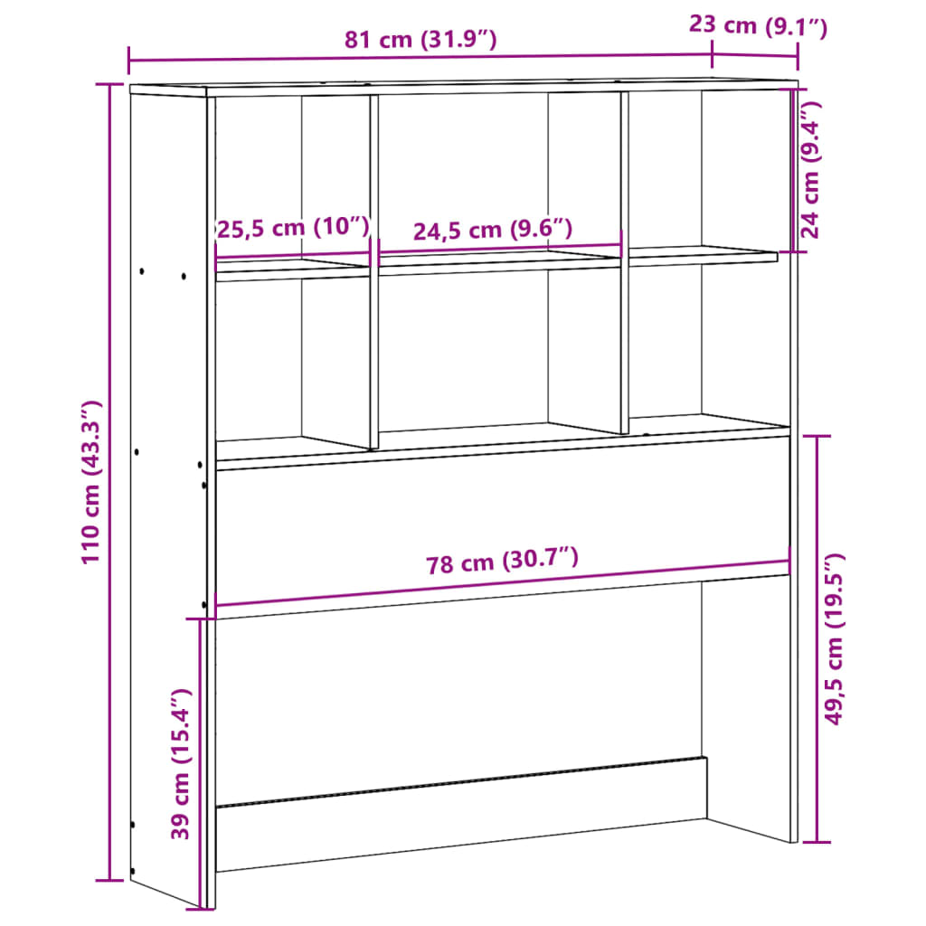 Huvudgavel med förvaring 75 cm massiv furu