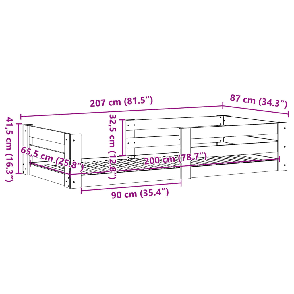 Sängram utan madrass vit 80x200 cm massiv furu