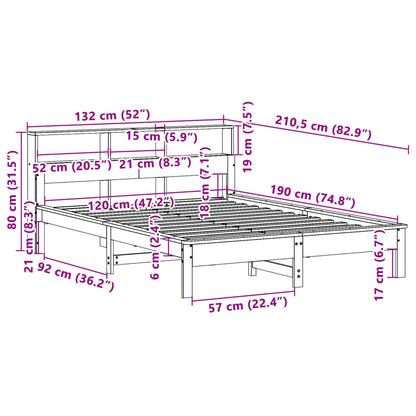 Säng med bokhylla utan madrass 120x190 cm massiv furu