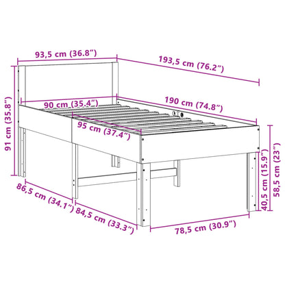 Sängram utan madrass 90x190 cm massiv furu