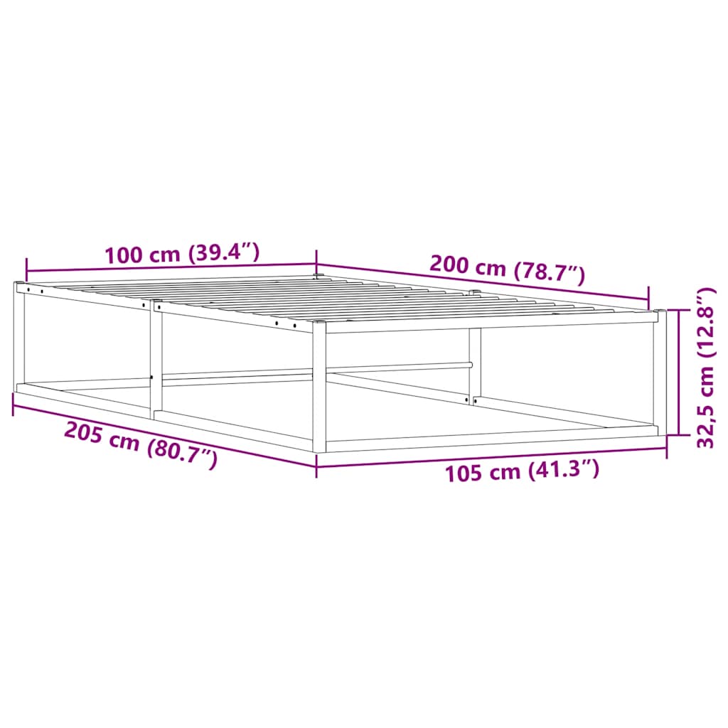 Sängram utan madrass vit 100x200 cm metall