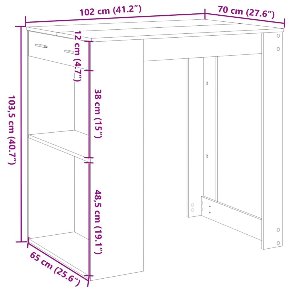 Barbord svart 102x70x103,5 cm konstruerat trä