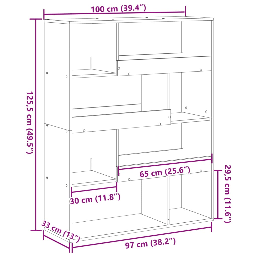 Bokhylla sonoma-ek 100x33x125,5 cm konstruerat trä