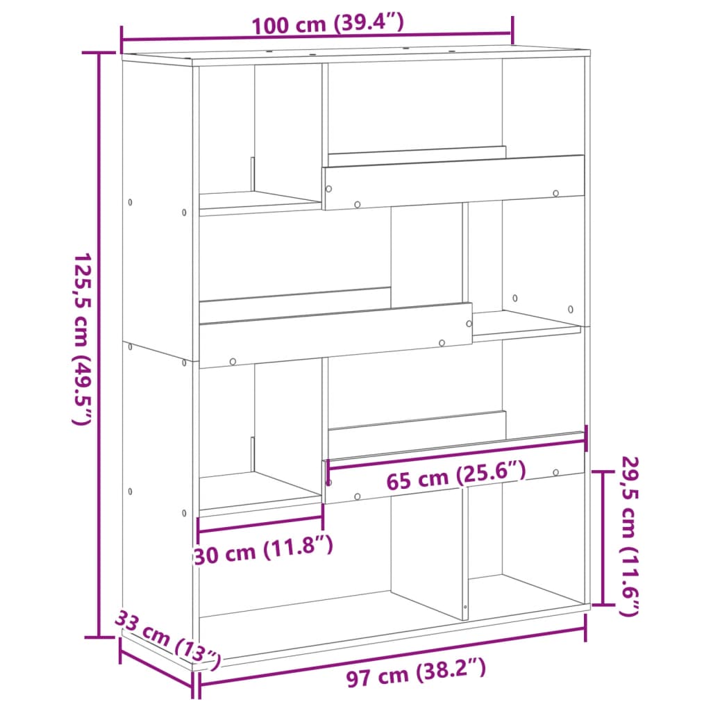 Bokhylla brun ek 100x33x125,5 cm konstruerat trä