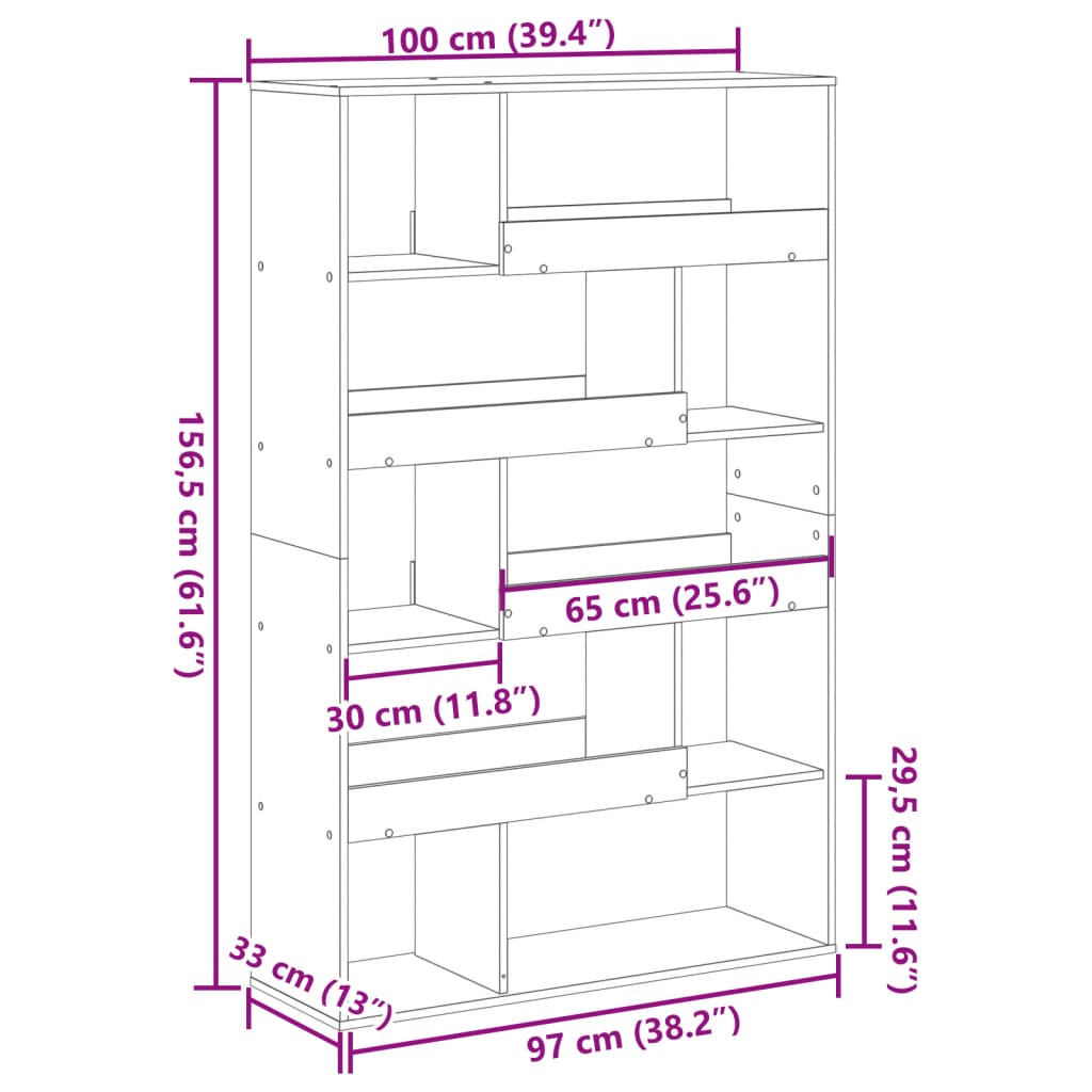 Bokhylla sonoma-ek 100x33x156,5 cm konstruerat trä