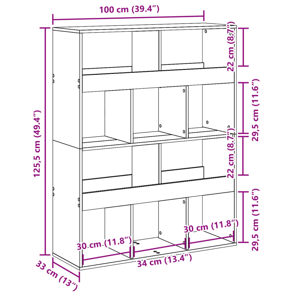 Bokhylla sonoma-ek 100x33x125,5 cm konstruerat trä