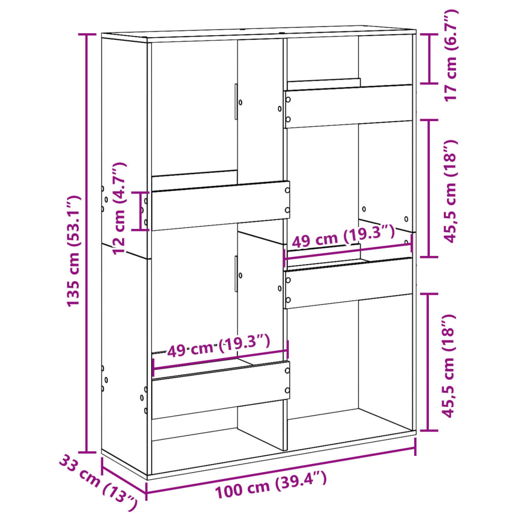 Bokhylla vit 100x33x135 cm konstruerat trä