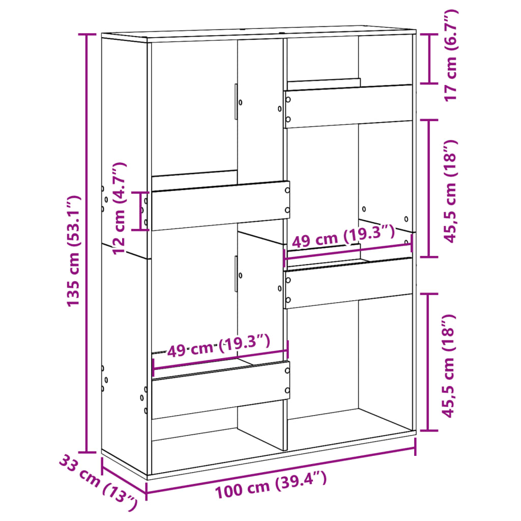 Bokhylla sonoma-ek 100x33x135 cm konstruerat trä