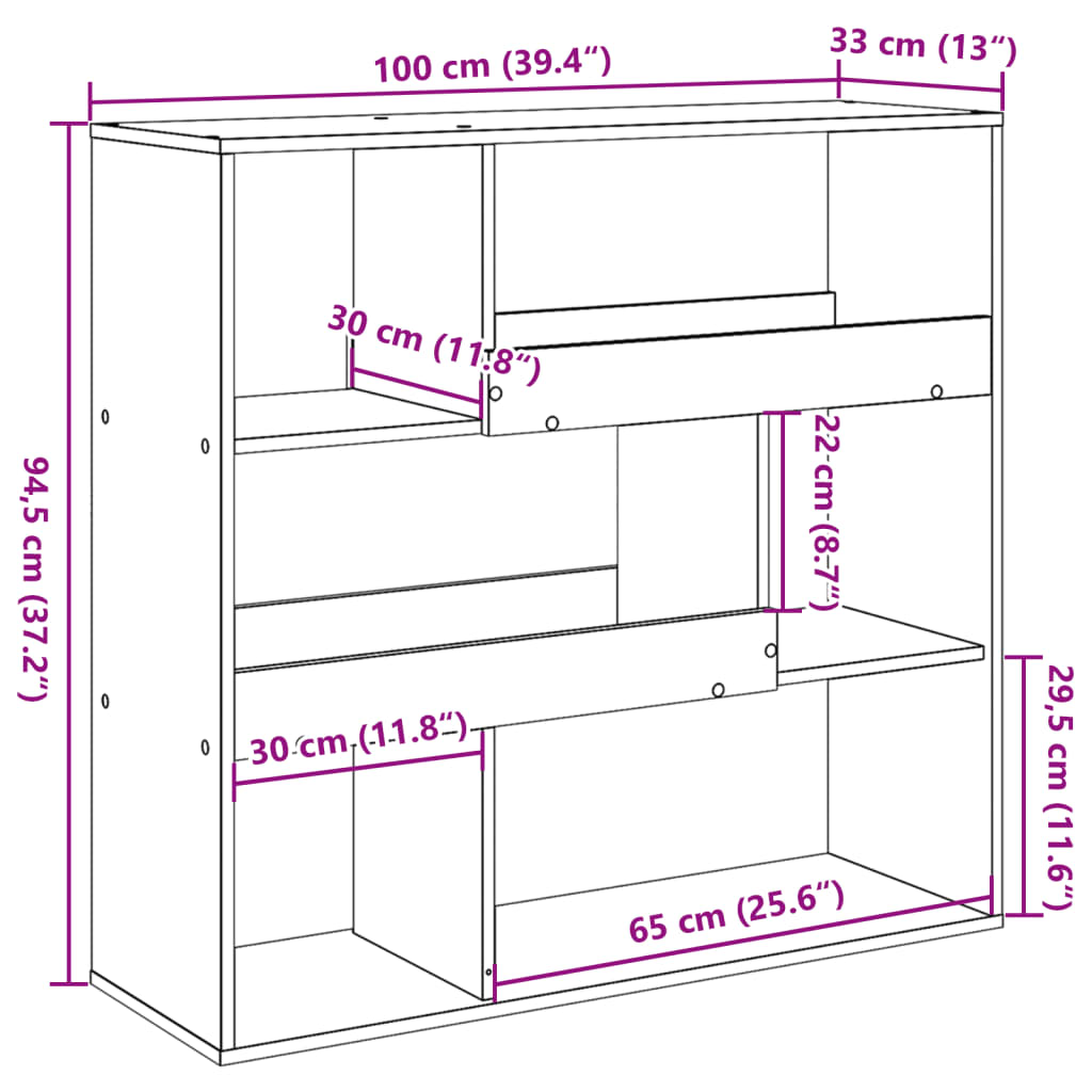 Rumsavdelare brun ek 100x33x94,5 cm konstruerat trä