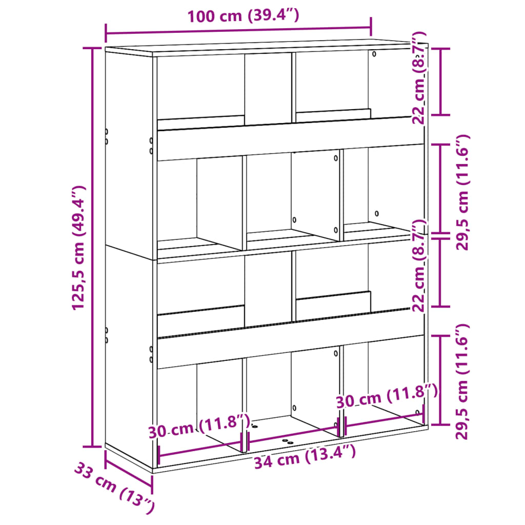 Rumsavdelare betonggrå 100x33x125,5 cm konstruerat trä