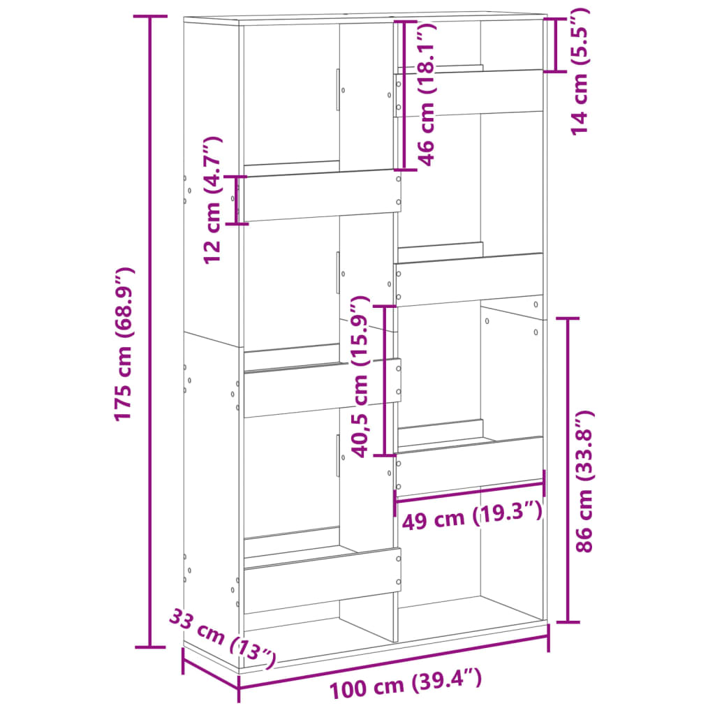 Rumsavdelare vit 100x33x175 cm konstruerat trä