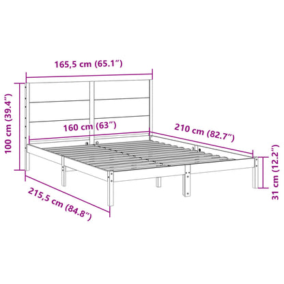 Sängram utan madrass extra lång 160x210 cm massivt trä