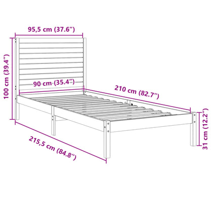 Sängram utan madrass extra lång 90x210 cm massivt trä