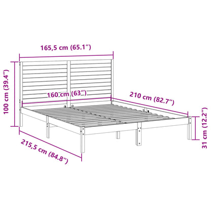 Sängram utan madrass extra lång 160x210 cm massivt trä