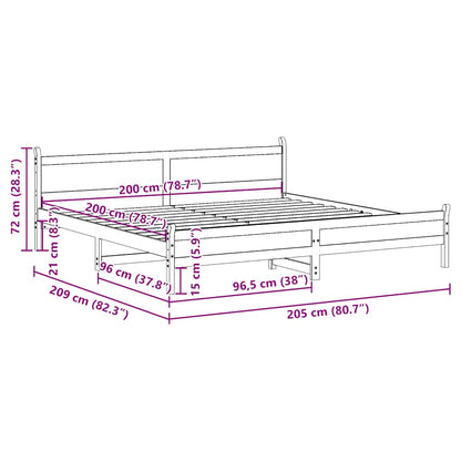 Sängram utan madrass vit 200x200 cm massiv furu