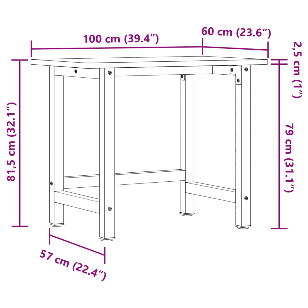 Arbetsbänk 100x60x81,5 cm massiv ek rektangulär