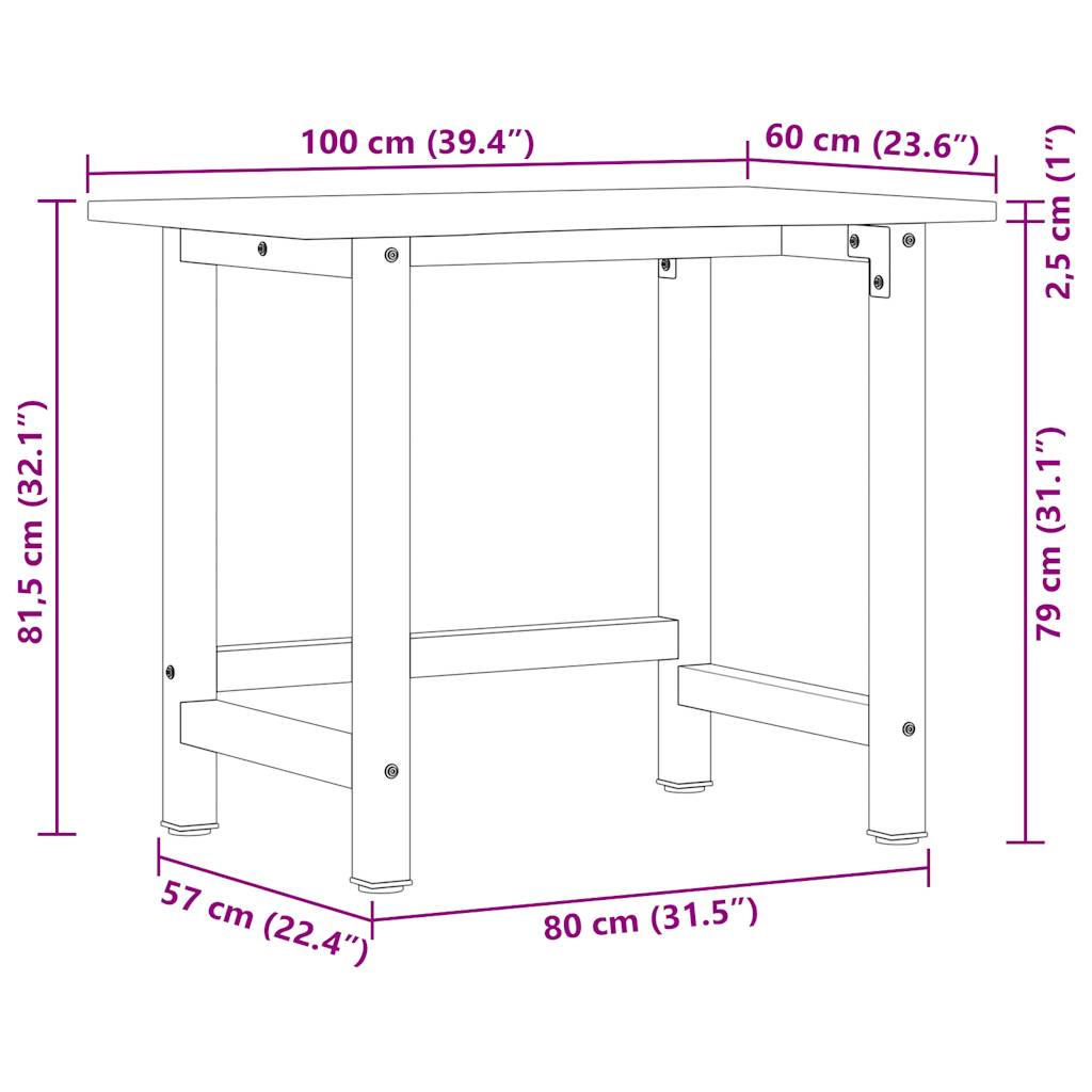 Arbetsbänk 100x60x81,5 cm massiv ek