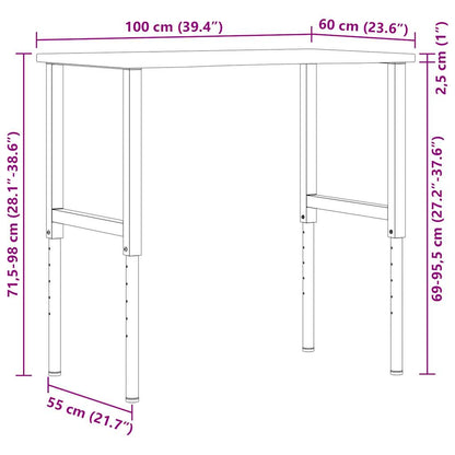 Arbetsbänk mörkbrun 100x60x(71,5-98) cm massiv ek