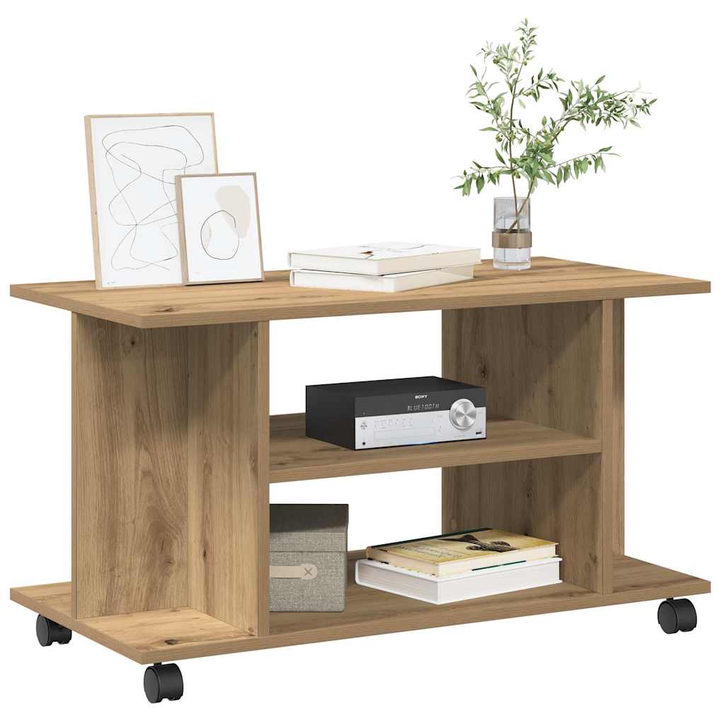 Tv-bänk med hjul artisian ek 80x40x45 cm konstruerat trä