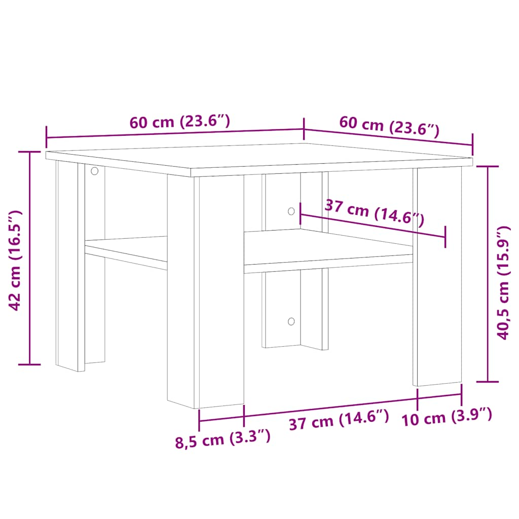 Soffbord gammalt trä 60x60x42 cm konstruerat trä