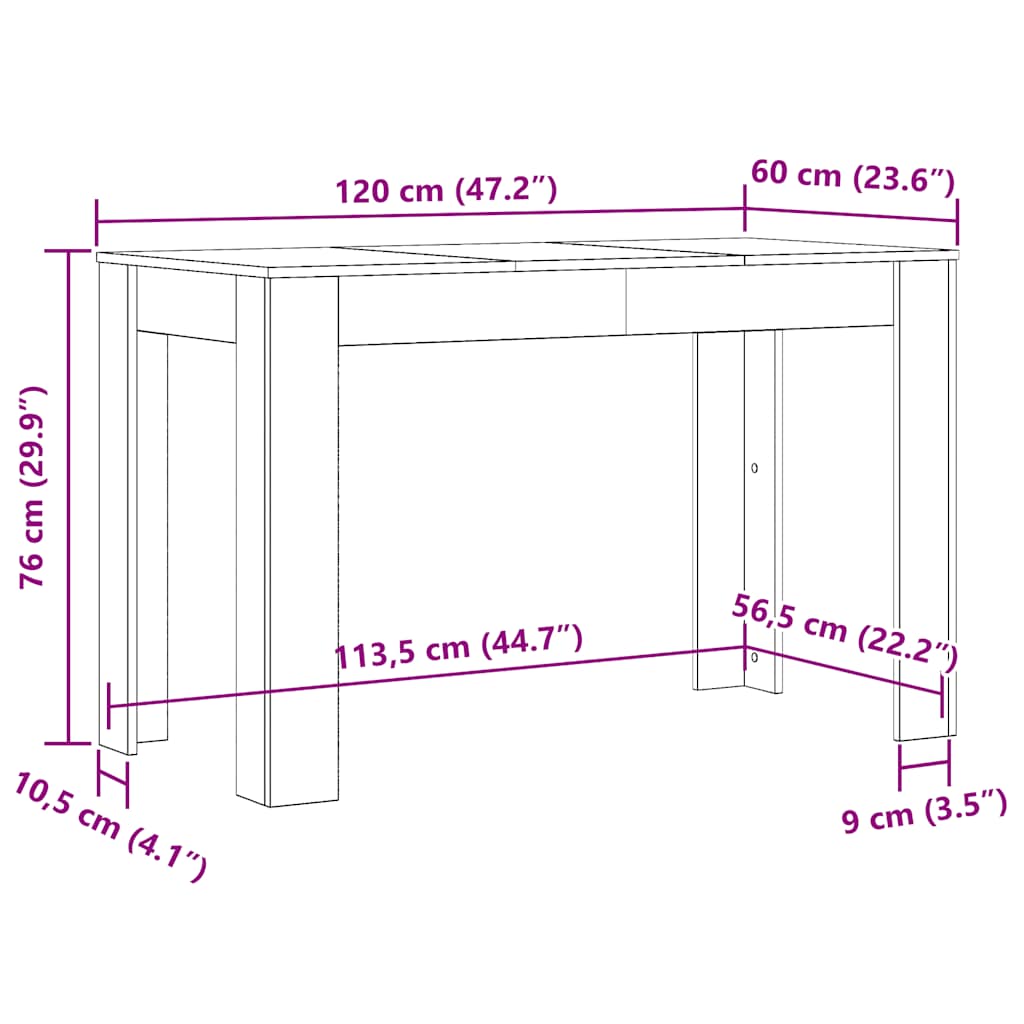 Matbord artisan ek 120x60x76 cm konstruerat trä