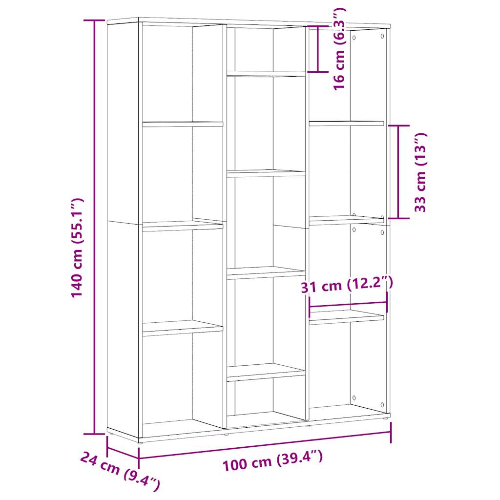 Rumsavdelare/bokhylla ek 100x24x140 cm konstruerat trä