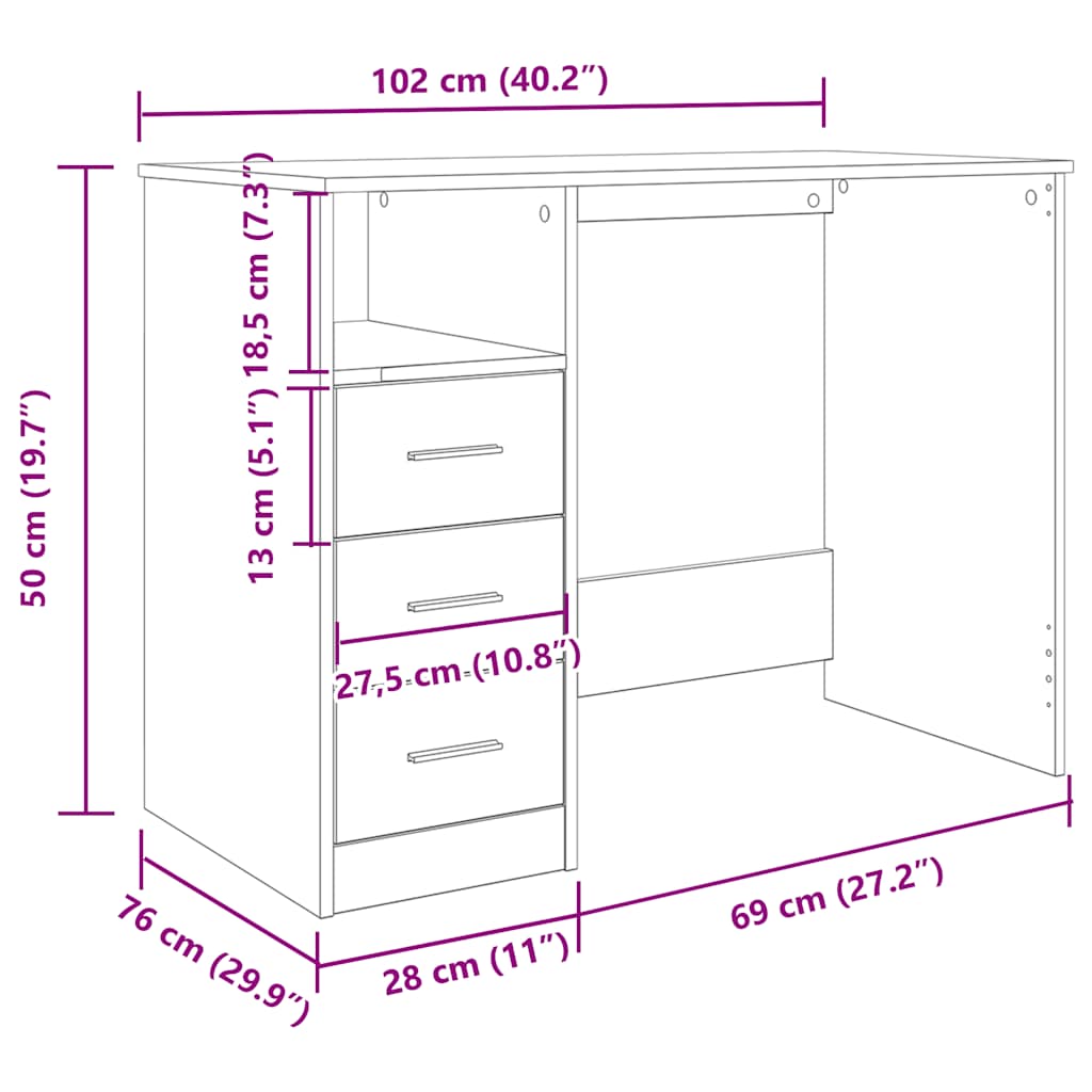 Skrivbord artisan ek 102x76x50 cm konstruerat trä