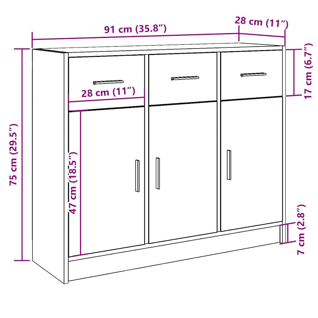 Skänk artisan ek 91x28x75 cm konstruerat trä