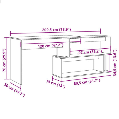 Hörnskrivbord hantverksmässig ek 200,5x50x76 cm konstruerat trä