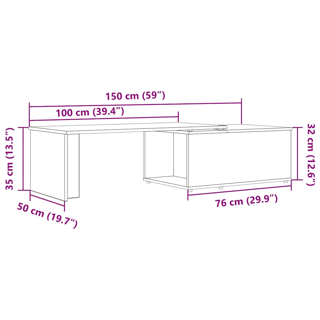 Soffbord artisan ek 150x50x35 cm konstruerat trä