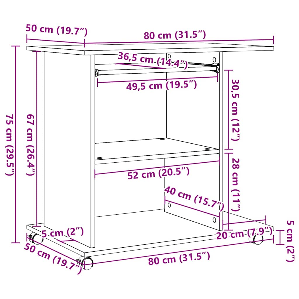 Datorbord åldrat trä 80x50x75 cm konstruerat trä