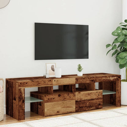 TV-bänk med LED-lampor åldrat trä 140x36,5x40cm konstruerat trä