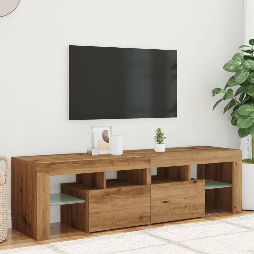 TV-bänk med LED-lampor artisan ek 140x36,5x40cm konstruerat trä